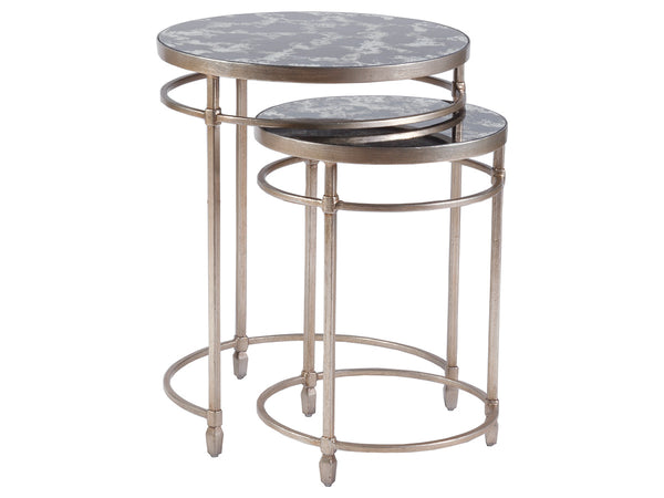 Lexington Artistica Home Colette Round Nesting Tables - Hand-forged Iron With Antique Mirror Tops For Elegant Home Décor Champagne Wood 2022-958