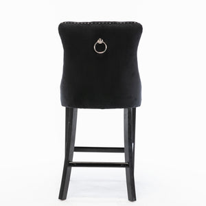 English Elm Contemporary Velvet Upholstered Barstool with Button Tufting, Chrome Nailhead Trim, Solid Wood Frame, High-Density Foam Comfort Black W1143P177253