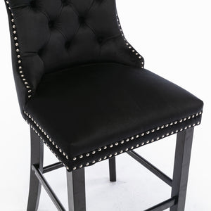 English Elm Contemporary Velvet Upholstered Barstool with Button Tufting, Chrome Nailhead Trim, Solid Wood Frame, High-Density Foam Comfort Black W1143P177253