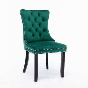 English Elm Nikki Velvet Wingback Dining Chair Set Tufted Brass Nailhead Solid Wood Legs Green W114381111