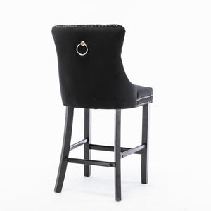 English Elm Contemporary Velvet Upholstered Barstools with Button Tufting, Solid Wood Frame, High-Rebound Foam Seating Black W1143P177253