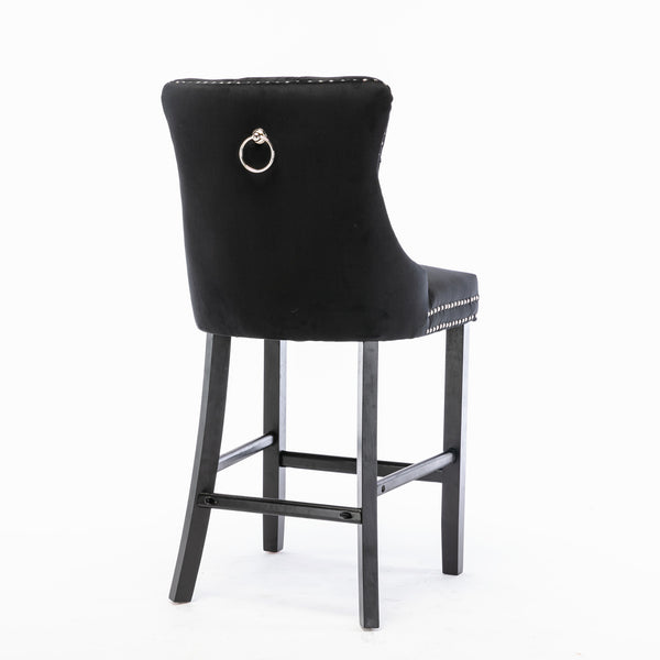 English Elm Contemporary Velvet Upholstered Barstool with Button Tufting, Chrome Nailhead Trim, Solid Wood Frame, High-Density Foam Comfort Black W1143P177253