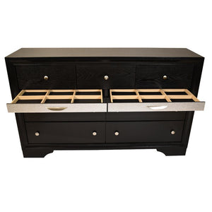 English Elm Traditional King 4-Piece Storage Bedroom Set in Black Engineered Wood with Headboard, Drawers, Dresser, Mirror, Nightstand (Elegant Durable Design) 808857543516