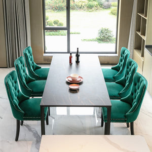 English Elm Nikki Velvet Wingback Dining Chair Set Tufted Brass Nailhead Solid Wood Legs Green W114381111