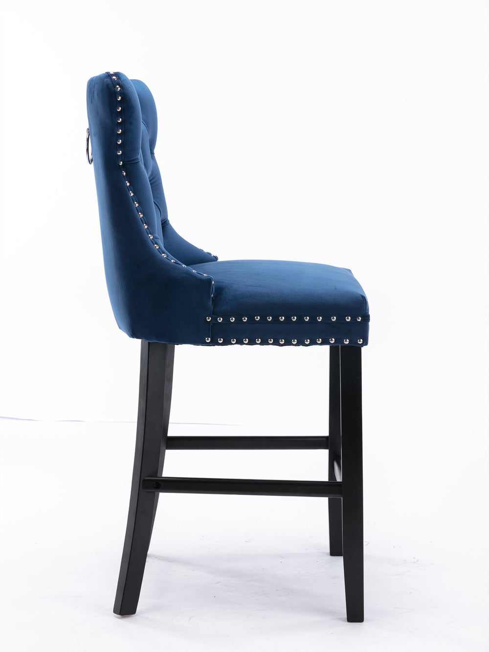English Elm Contemporary Velvet Upholstered Barstool with Button Tufting, Solid Wood Frame, High-Rebound Foam Cushion and Chrome Nailhead Trim for Durable Comfort and Style Blue W1143P177249