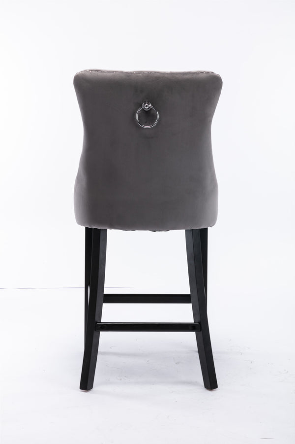 English Elm Contemporary Velvet Upholstered Barstool with Button Tufting, Solid Wood Frame, High-Rebound Foam Cushion and Chrome Nailhead Trim for Durable Comfort and Style Gray W1143P177251