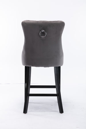 English Elm Contemporary Velvet Upholstered Barstool with Button Tufting, High-Density Foam Cushion, Solid Wood Gray W1143P177251