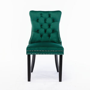 English Elm Nikki Velvet Wingback Dining Chair Set Tufted Brass Nailhead Solid Wood Legs Green W114381111