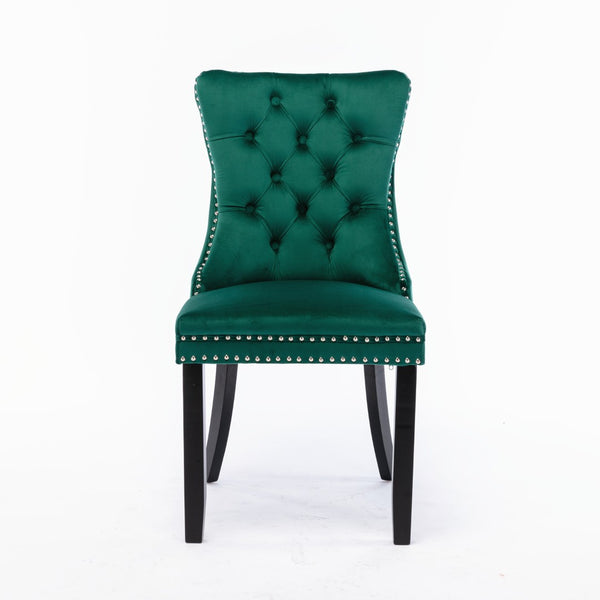 English Elm Nikki Velvet Wingback Dining Chair Set Tufted Brass Nailhead Solid Wood Legs Green W114381111