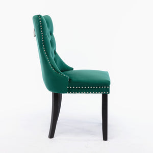 English Elm Nikki Velvet Wingback Dining Chair Set Tufted Brass Nailhead Solid Wood Legs Green W114381111