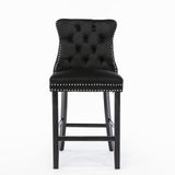 Set of 2 Black Velvet Barstools with Tufted Design & Nailhead Trim