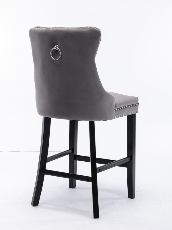 English Elm Contemporary Velvet Upholstered Barstool with Button Tufting, Solid Wood Frame, High-Rebound Foam Cushion and Chrome Nailhead Trim for Durable Comfort and Style Gray W1143P177251