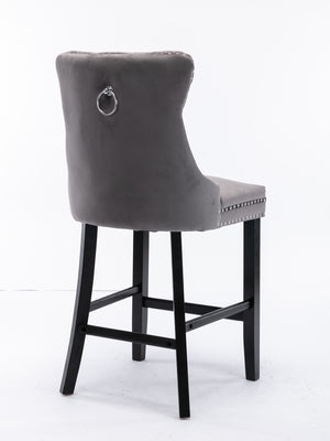 English Elm Contemporary Velvet Upholstered Barstool with Button Tufting, High-Density Foam Cushion, Solid Wood Gray W1143P177251