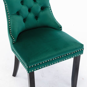 English Elm Nikki Velvet Wingback Dining Chair Set Tufted Brass Nailhead Solid Wood Legs Green W114381111