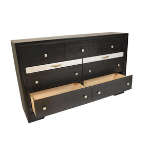 English Elm Traditional King 4-Piece Storage Bedroom Set in Black Engineered Wood with Headboard, Drawers, Dresser, Mirror, Nightstand (Elegant Durable Design) 808857543516