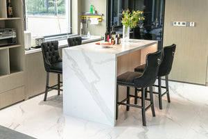 English Elm Contemporary Velvet Upholstered Barstool with Button Tufting, Chrome Nailhead Trim, Solid Wood Frame, High-Density Foam Comfort Black W1143P177253