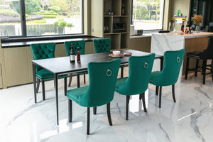 English Elm Nikki Velvet Wingback Dining Chair Set Tufted Brass Nailhead Solid Wood Legs Green W114381111