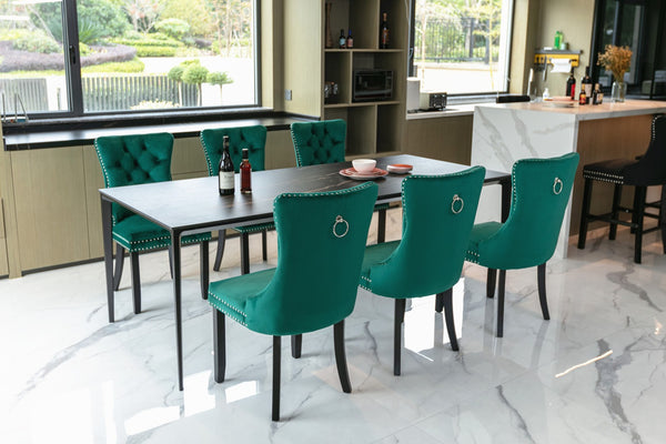 English Elm Nikki Velvet Wingback Dining Chair Set Tufted Brass Nailhead Solid Wood Legs Green W114381111