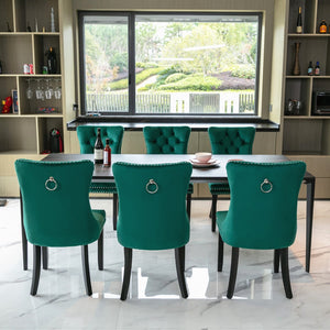 English Elm Nikki Velvet Wingback Dining Chair Set Tufted Brass Nailhead Solid Wood Legs Green W114381111