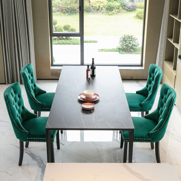 English Elm Nikki Velvet Wingback Dining Chair Set Tufted Brass Nailhead Solid Wood Legs Green W114381111