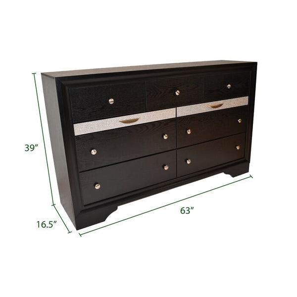 English Elm Traditional King 4-Piece Storage Bedroom Set in Black Engineered Wood with Headboard, Drawers, Dresser, Mirror, Nightstand (Elegant Durable Design) 808857543516