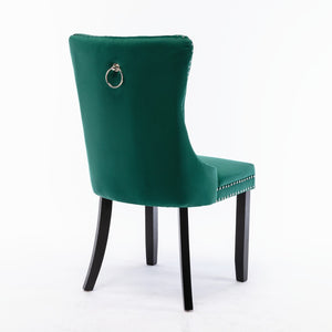 English Elm Nikki Velvet Wingback Dining Chair Set Tufted Brass Nailhead Solid Wood Legs Green W114381111