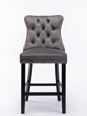English Elm Contemporary Velvet Upholstered Barstool with Button Tufting, High-Density Foam Cushion, Solid Wood Gray W1143P177251