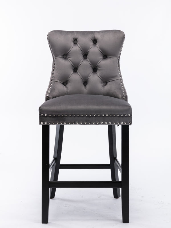 English Elm Contemporary Velvet Upholstered Barstool with Button Tufting, High-Density Foam Cushion, Solid Wood Gray W1143P177251