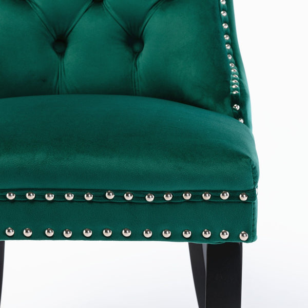 English Elm Nikki Velvet Wingback Dining Chair Set Tufted Brass Nailhead Solid Wood Legs Green W114381111