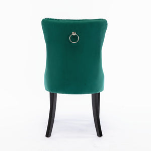 English Elm Nikki Velvet Wingback Dining Chair Set Tufted Brass Nailhead Solid Wood Legs Green W114381111