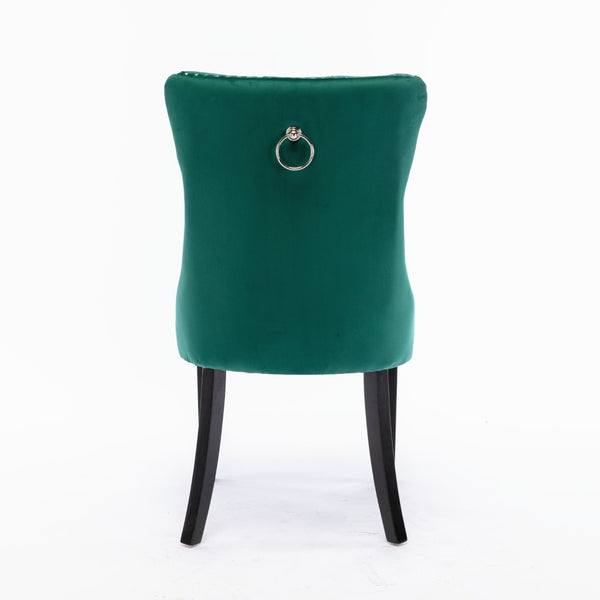 English Elm Nikki Velvet Wingback Dining Chair Set Tufted Brass Nailhead Solid Wood Legs Green W114381111