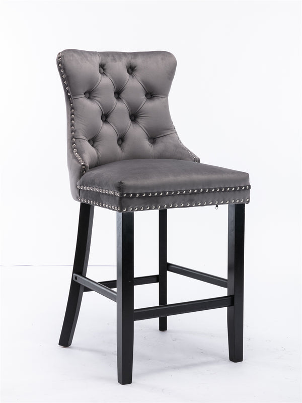 English Elm Contemporary Velvet Upholstered Barstool with Button Tufting, High-Density Foam Cushion, Solid Wood Gray W1143P177251