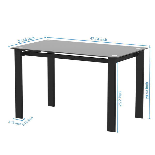 English Elm Modern Tempered Glass Dining Table with Matte Black Iron Frame for Compact Spaces W24137458