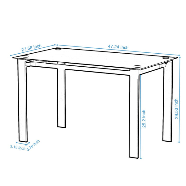 English Elm Modern Tempered Glass Dining Table with Matte Black Iron Frame for Compact Spaces W24137458