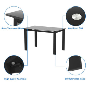 English Elm Dining Table with Tempered Glass Top and Iron Frame for Modern Compact Spaces W24138519