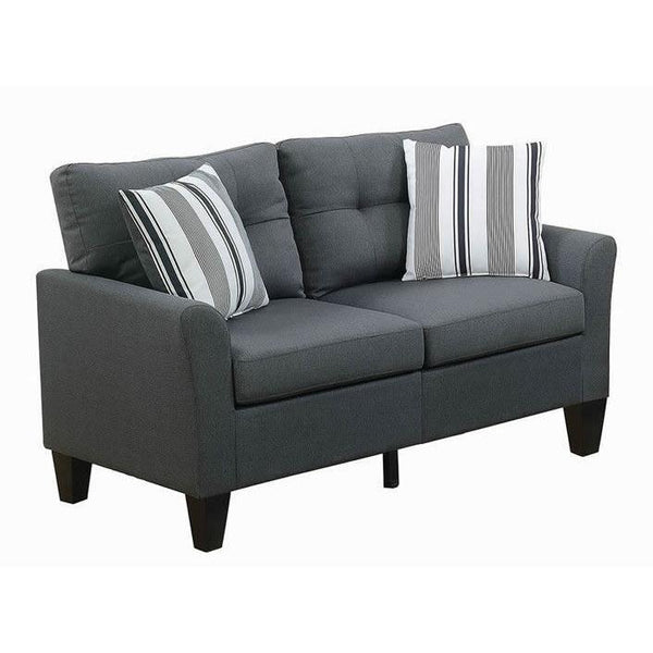 English Elm Living 2-Piece Sofa and Loveseat Set with Glossy Polyfiber, Solid Pine Frame, Accent Pillows, Contemporary Style Charcoal grey 27 L x 30 W x 35 H HS00F6533-ID-AHD