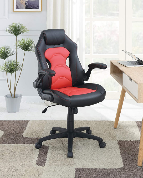 English Elm Office Gaming Chair with Breathable Back, Ergonomic Armrests and Adjustable Height for Comfort Black+Red 13.4 L x 28 W x 24 H HS00F1691-ID-AHD