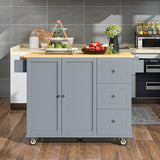 English Elm Rolling Mobile Kitchen Island With Solid Wood Top and Locking Wheels,52.7 Inch Width,Storage Cabinet and Drop Leaf Breakfast Bar,Spice Rack, Towel Rack & Drawer (Grey Blue)