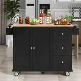 English Elm Rolling Mobile Kitchen Island With Solid Wood Top and Locking Wheels,52.7 Inch Width,Storage Cabinet and Drop Leaf Breakfast Bar,Spice Rack, Towel Rack & Drawer (Black)