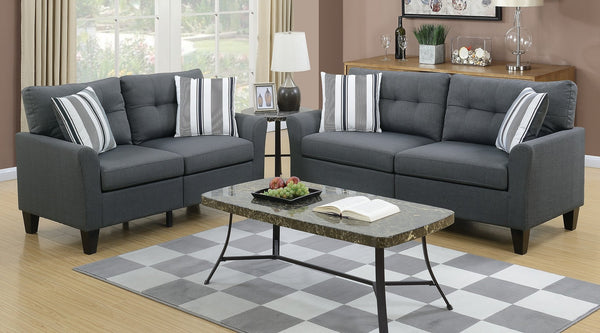 English Elm Living 2-Piece Sofa and Loveseat Set with Glossy Polyfiber, Solid Pine Frame, Accent Pillows, Contemporary Style Charcoal grey 27 L x 30 W x 35 H HS00F6533-ID-AHD