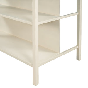 English Elm TOPMAX Rustic 45" Solid Wood Kitchen Island Table with Butcher Block Top, 2 Open Shelves, Walnut+Cream White WF285472AAD