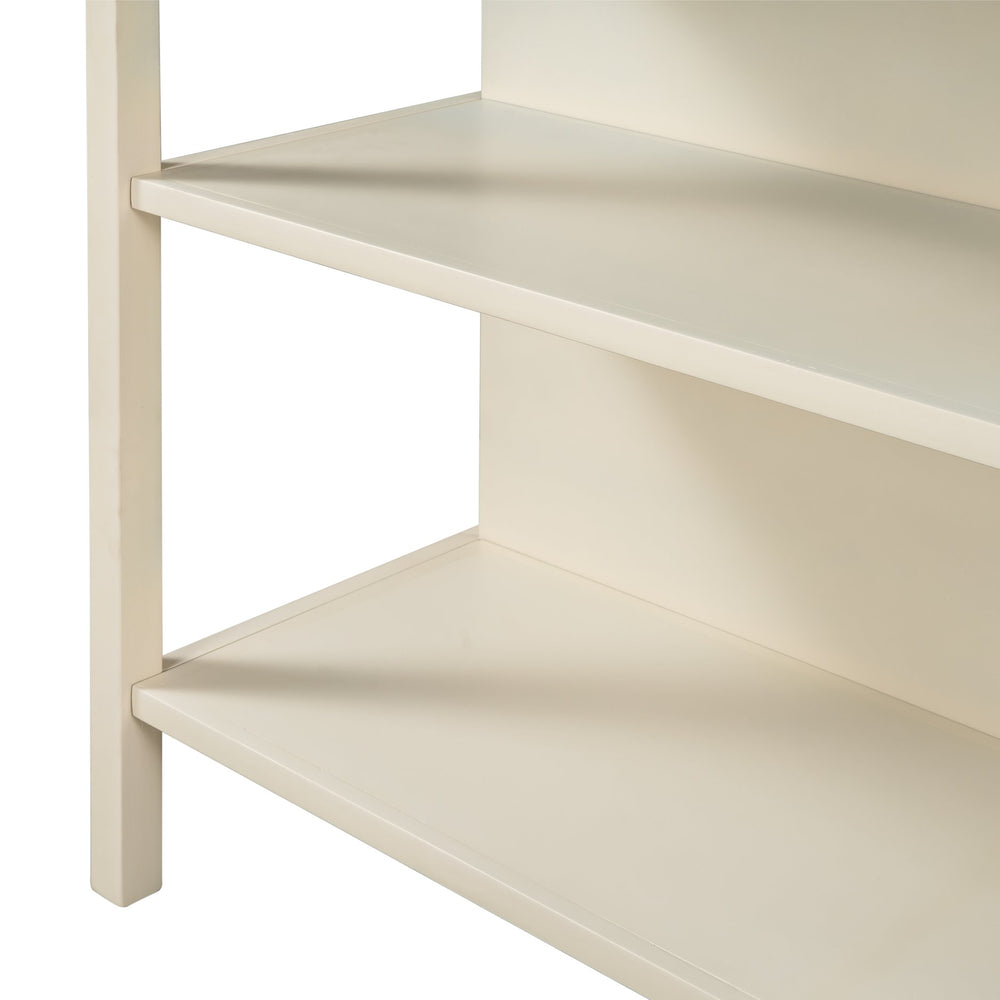 English Elm TOPMAX Solid Wood 3-Piece 45" Kitchen Island Set with 2 Ergonomic Stools, Walnut Top & Cream White Frame - Durable Rubberwood Prep Table with Open Shelves, Small Space Dining (45x27x36) SH000189AAD