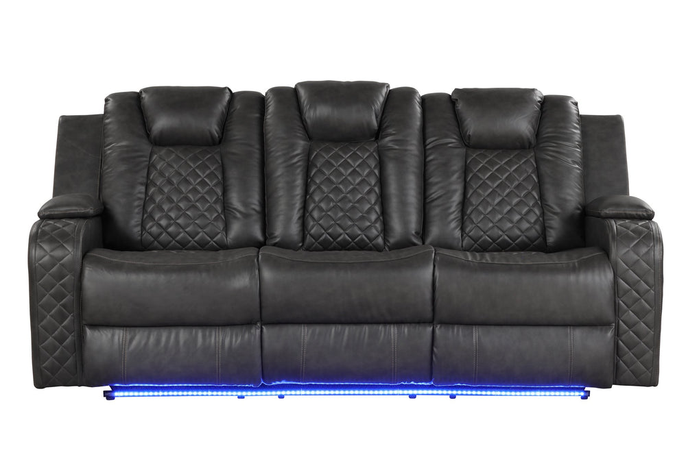 English Elm BENZ Power Reclining Sofa with LED Lighting Faux Leather Black, One-Touch Controls & Adjustable Headrests G150109054