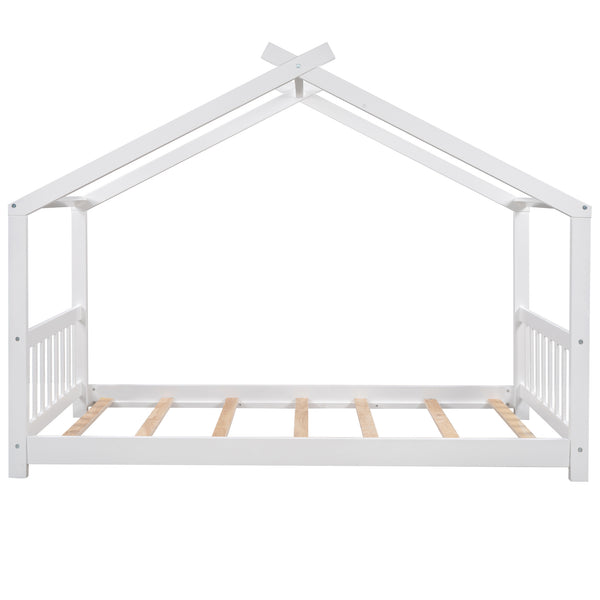 English Elm Twin House Platform Bed with Roof Headboard and Footboard, Pine & MDF, Low Profile Safeguard Design White WF284064AAK