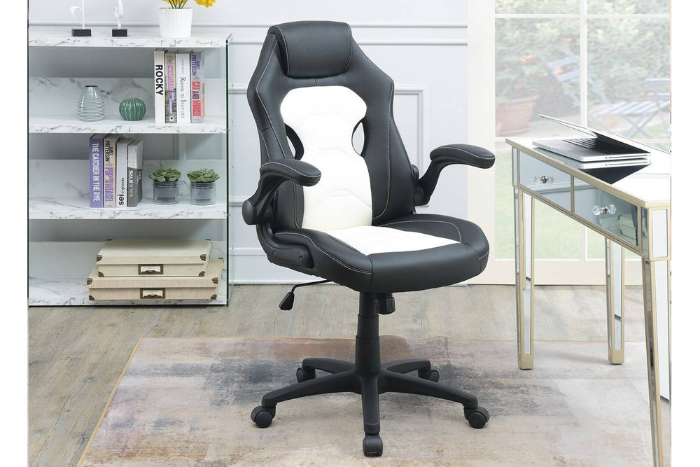 English Elm Office Gaming Chair with Breathable Back, Ergonomic Armrests and Adjustable Height for Comfort Black White 12.6 L x 29.1 W x 23.5 H HS00F1690-ID-AHD