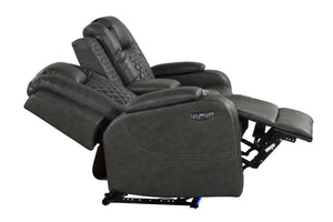 English Elm BENZ Power Reclining 3PC Set in Gray Faux Leather with LED Lights, Bluetooth, USB, Cupholders B009S01936