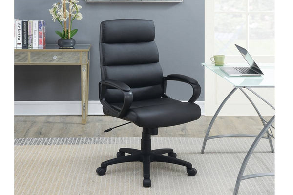 English Elm Black Faux Leather Cushioned Upholstered Office Chair with Adjustable Height, Ergonomic Desk Comfort HS00F1683-ID-AHD