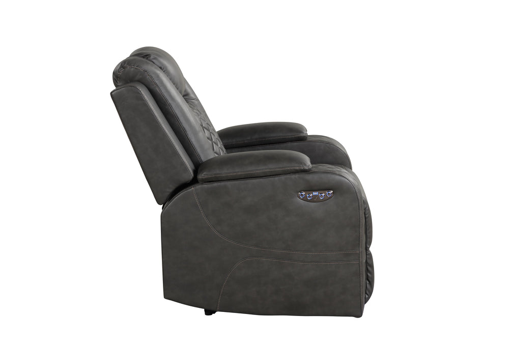 English Elm BENZ Power Recliner Chair with LED Lights, Faux Leather Gray, Bluetooth Speaker & One-Touch Control 659436262294