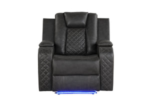 English Elm BENZ Power Recliner Chair with LED Lights, Faux Leather Gray, Bluetooth Speaker & One-Touch Control 659436262294