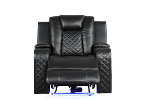 English Elm BENZ Power Reclining 3PC Set in Black Faux Leather with LED Lighting, Bluetooth, USB, Cupholders B009S01935